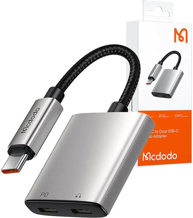 Adapter audio 2-në-1 Mcdodo CA-5570, USB-C në 2x USB-C, argjend