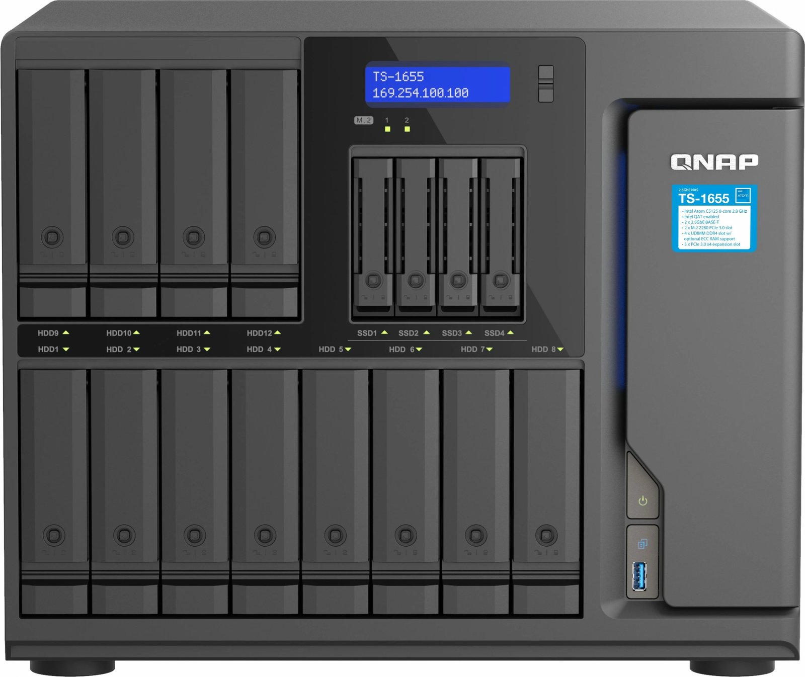 NAS QNAP TS-1655-8G, Intel Atom C5125, 16 vende për disqe, 8GB RAM, e zezë