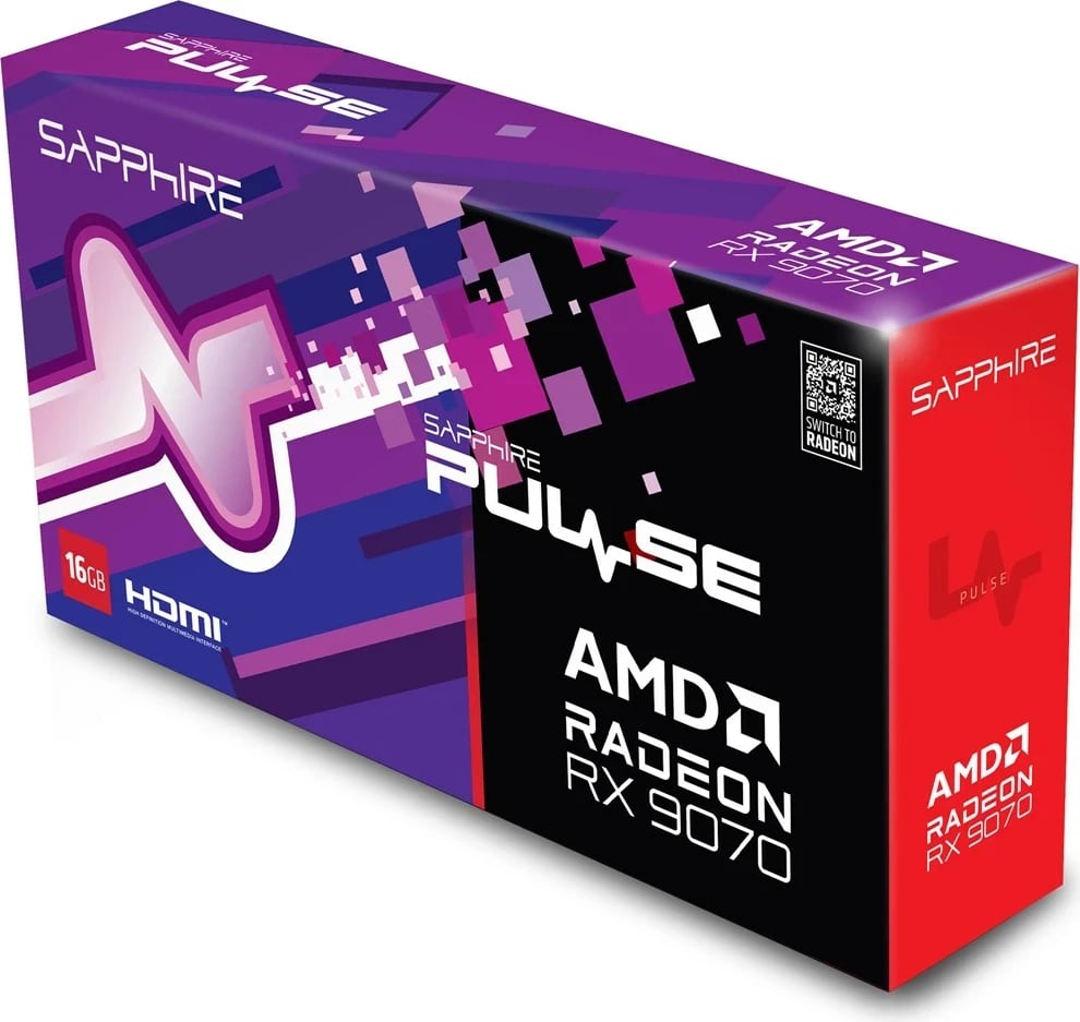 Kartelë grafike Sapphire PULSE Radeon RX 9070, 16 GB GDDR6, e zezë