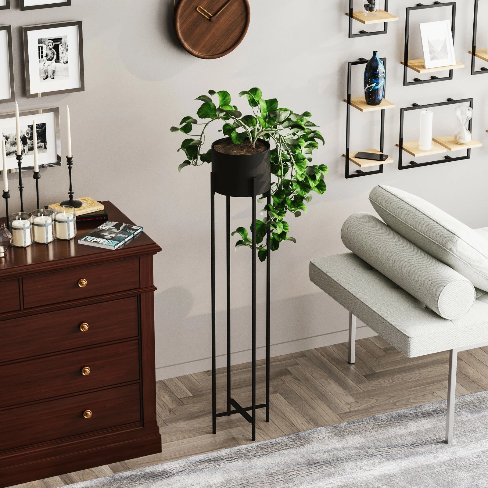 Vazo dekorative Aberto Design, GED-024, metal i zi, 23x108x23cm