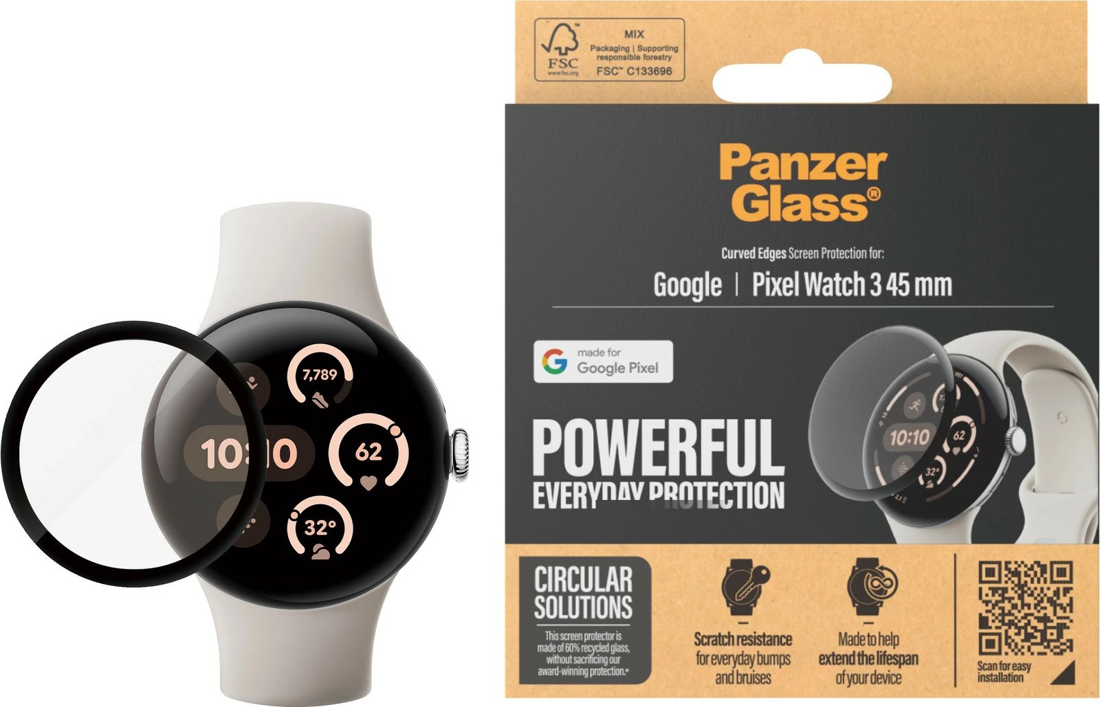 Mbrojtës ekrani PanzerGlass për Google Pixel Watch 3 45mm transparent