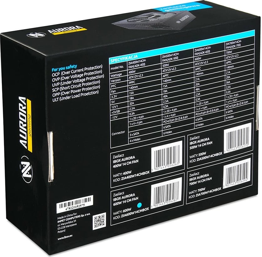 Kasë furnizimi iBOX Aurora 700W, Gaming, 14 cm fan, e zezë Kasë furnizimi iBOX Aurora 700W, Gaming, 14 cm fan, e zezë