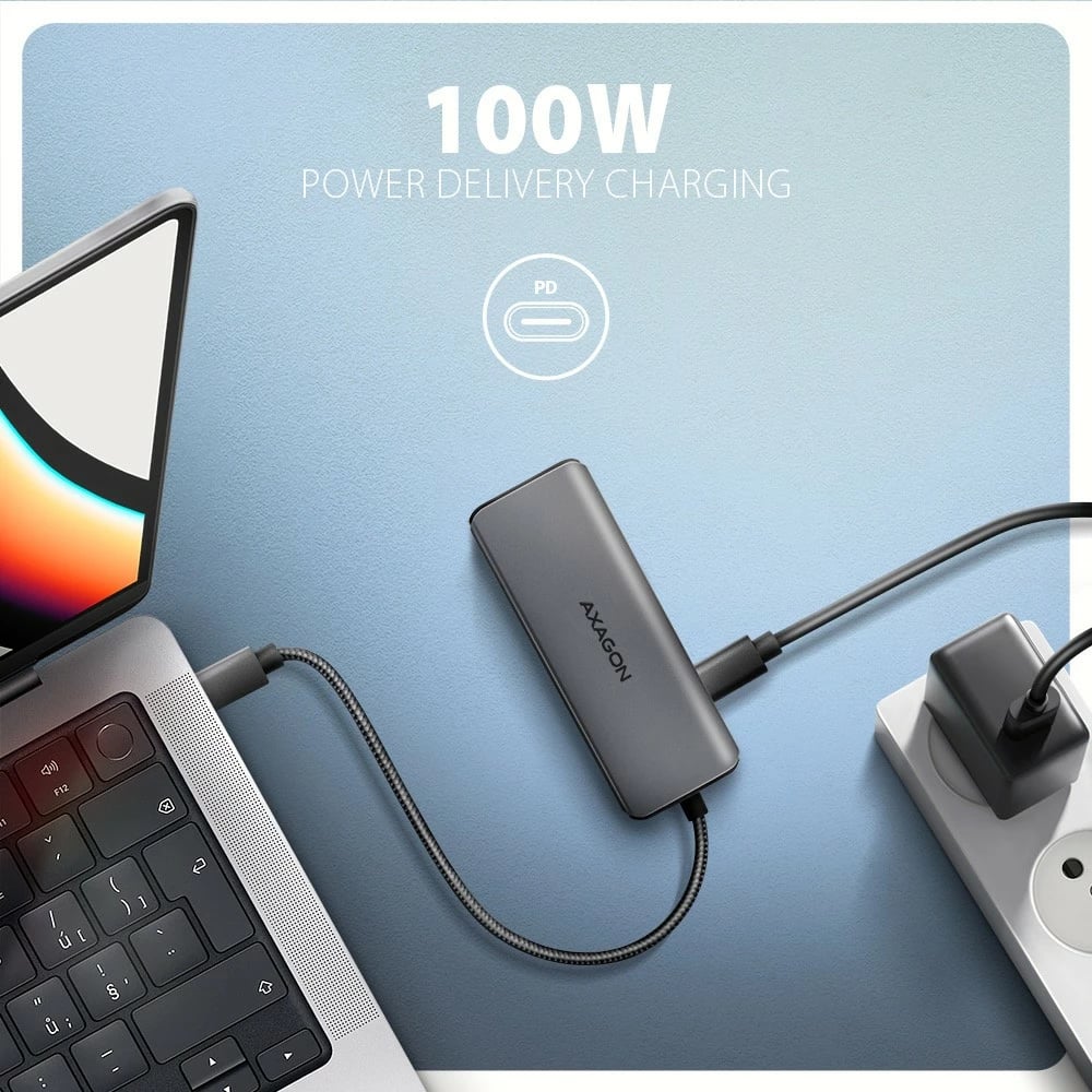 Kasë portesh AXAGON HMC-5H8K, 5in1, 5Gbps, 2x USB-A, 1x USB-C, HDMI 8K/30Hz, PD 100W, Gri