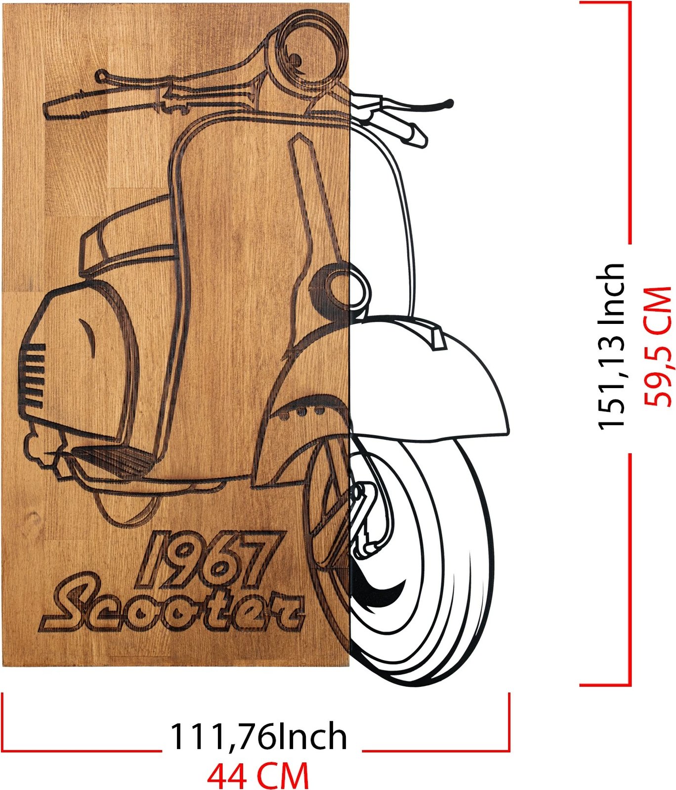 Aksesor dekorativ për mur, dru, skuter nostalgjik, Wallity