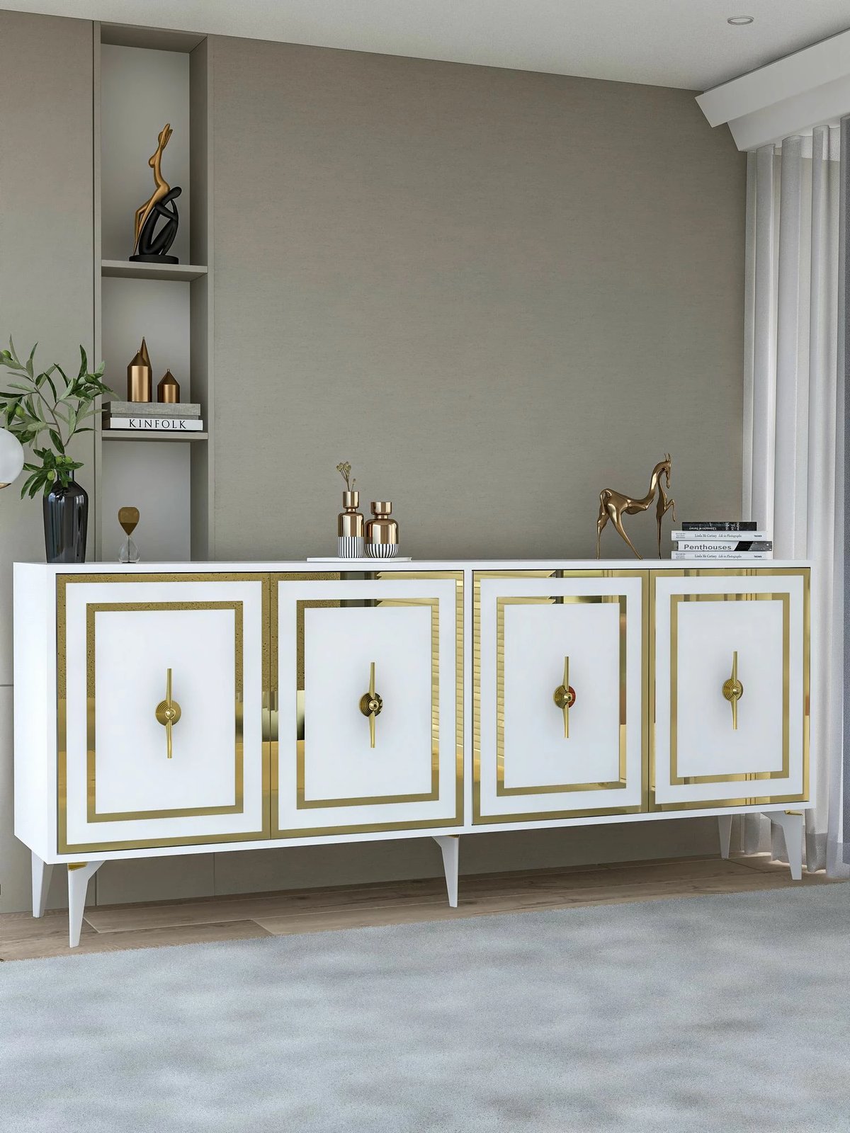 Konsolë Skye Decor, e bardhë, e artë, Samba