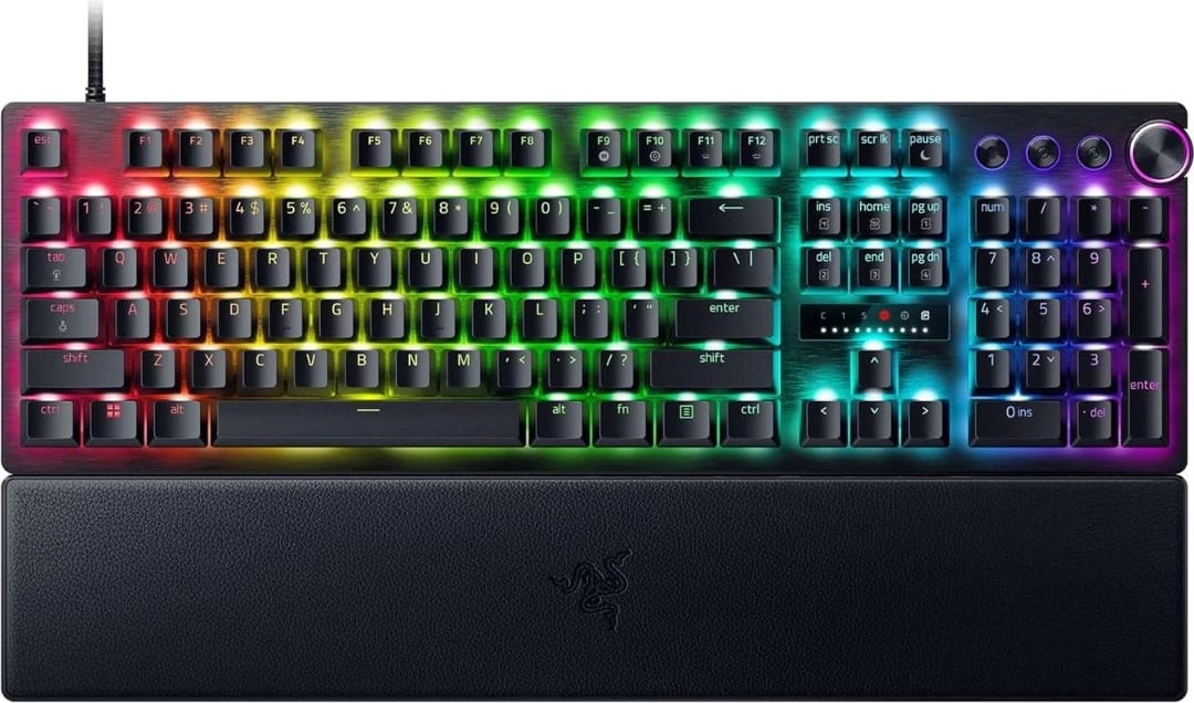 Tastierë gaming Razer Huntsman V3 Pro RZ03-04970100-R3M1, layout US-Intl, me ndriçim RGB, rrotë media dhe mbështetëse krahu, e zezë