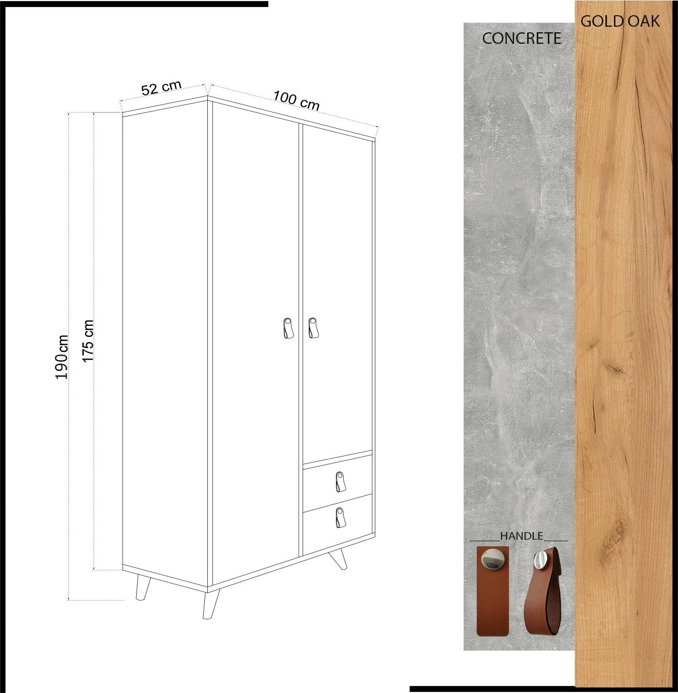 Dollap Hanah Home, CYRİA, ngjyrë lisi dhe e verdhë, 100x190x52cm