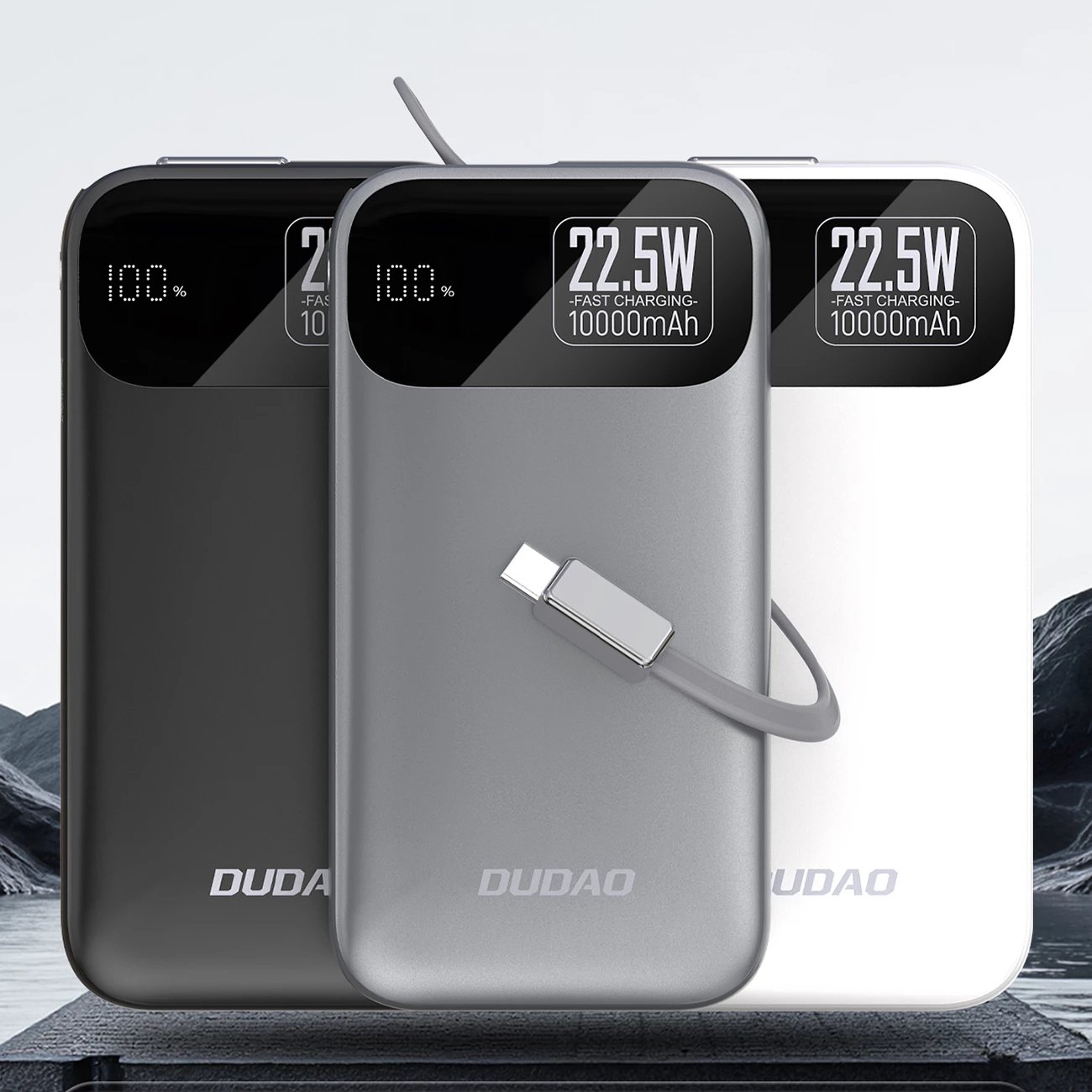 Powerbank Dudao K31, 10000 mAh, 22.5W, me kabllo të integruar, Gri