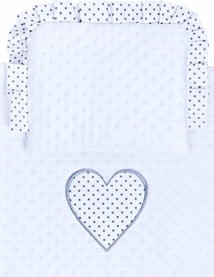 set karroce bebe, NEW BABY, Minky dykahësh, jastëk + batanije 82x68 cm, mbushje anti-alergjike, e bardhë