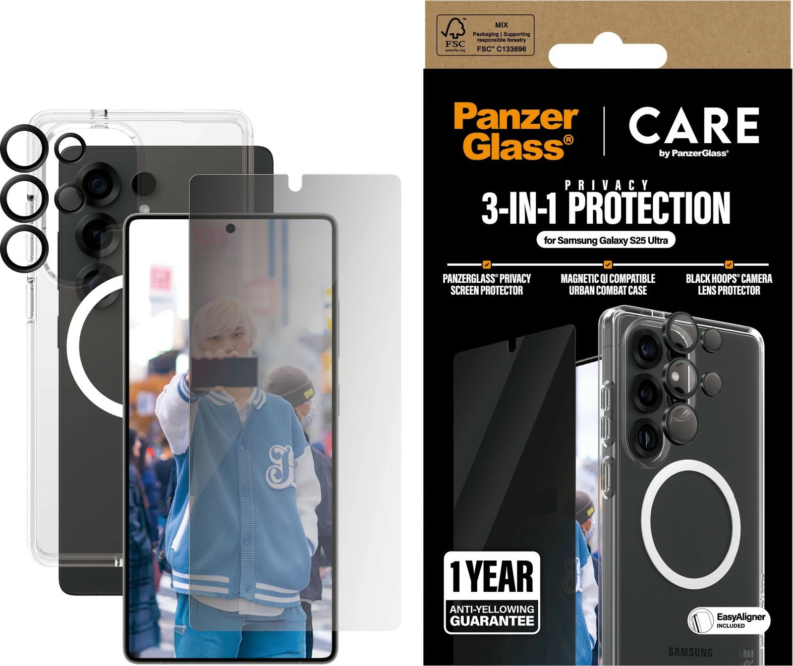 Mbështjellës PanzerGlass CARE Flagship 3-in-1 për Samsung Galaxy S25 Ultra, transparent