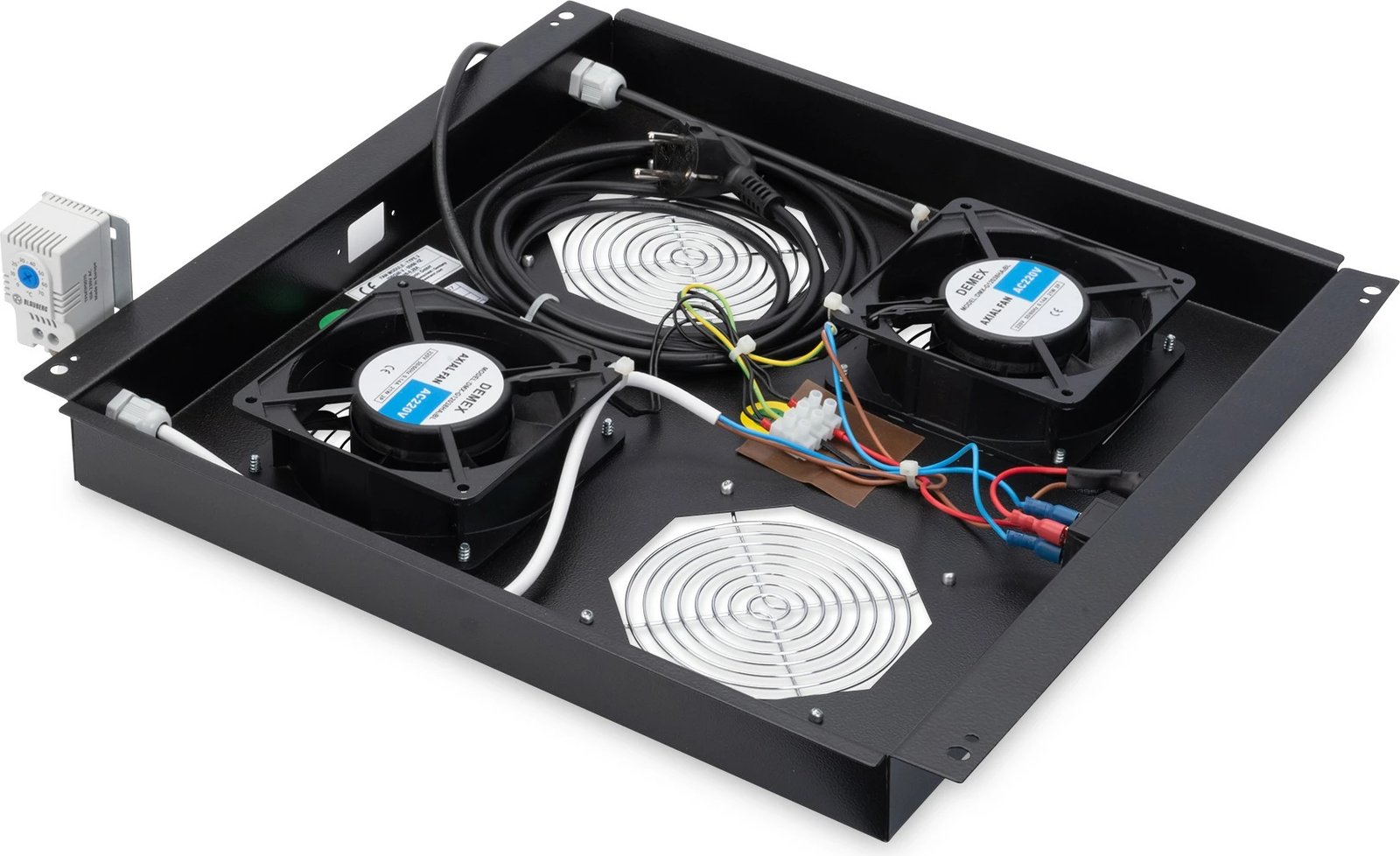 Panel ventilatorësh Digitus për kasë rrjeti 19", 2 ventilatorë, e zezë