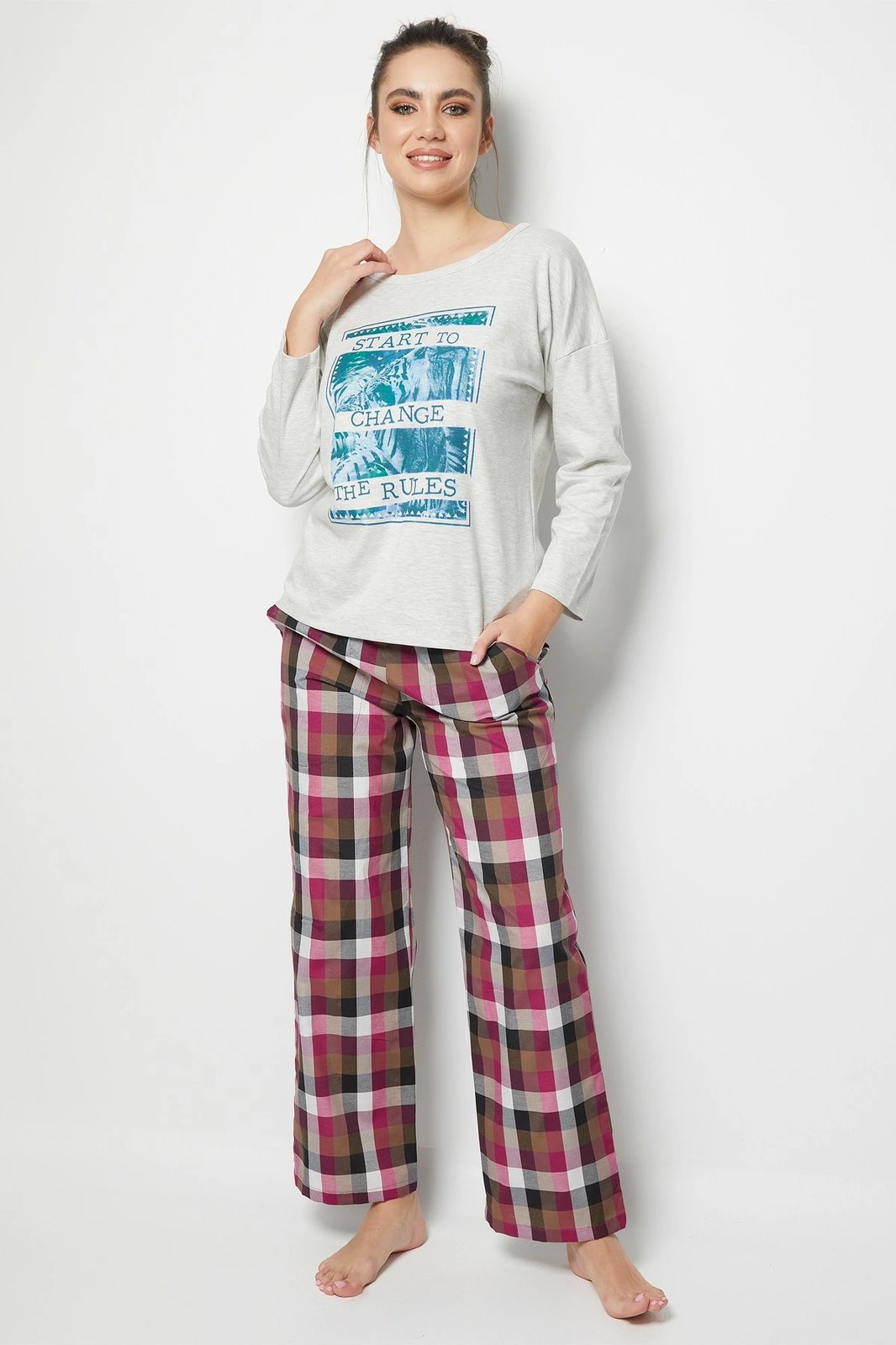 Set pizhamash për gra, Jumeon, 002-000260, ngjyrë gri, marl