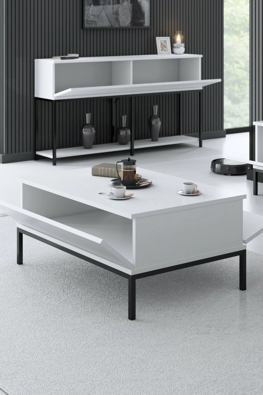 Tavolinë kafeje Skye Decor, Lord, e zezë dhe e bardhë