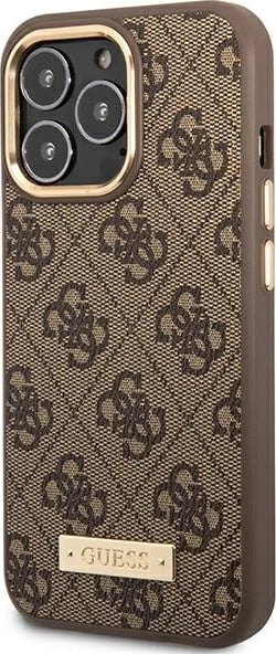 Mbështjellës Guess GUHMP14LU4GPRW për iPhone 14 Pro 6.1", 4G Logo Plate MagSafe, Kafe
