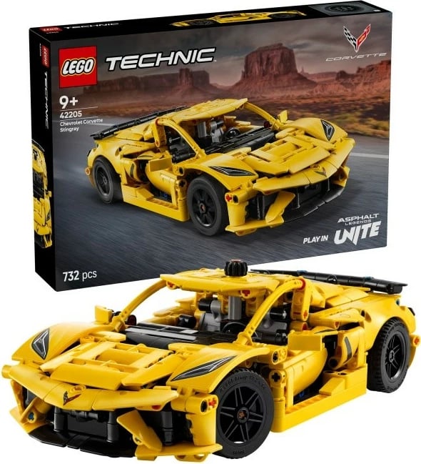 Set ndërtimi LEGO Technic Chevrolet Corvette Stingray 42205, 732 pjesë, e verdhë
