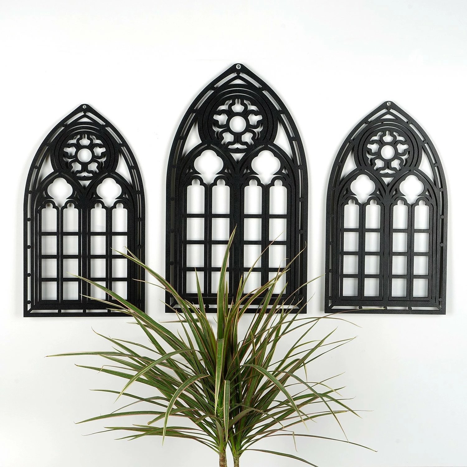 Aksesor dekorativ prej druri për mur, Wallity, CRY020, set prej 3 copësh, ngjyrë e zezë