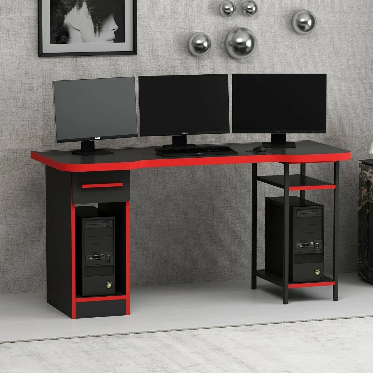 Tavolinë gaming Skye Decor, Phoenix 6, e zezë-kuqe