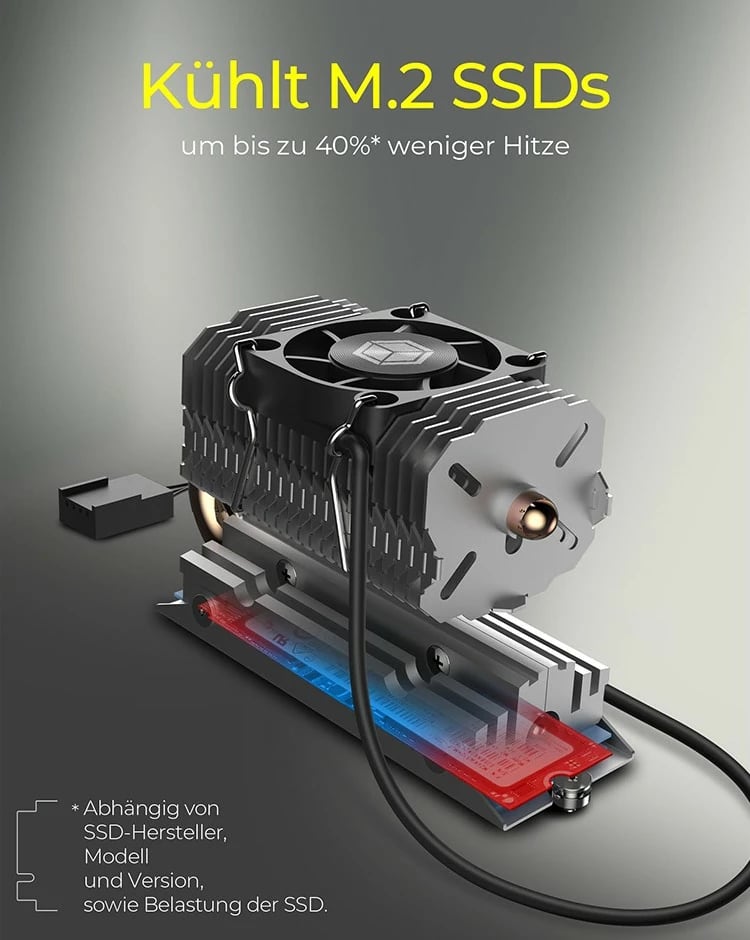 Heatsink SSD ICY BOX IB-M2HSF-705, 30mm fan, 8500 RPM, argjend