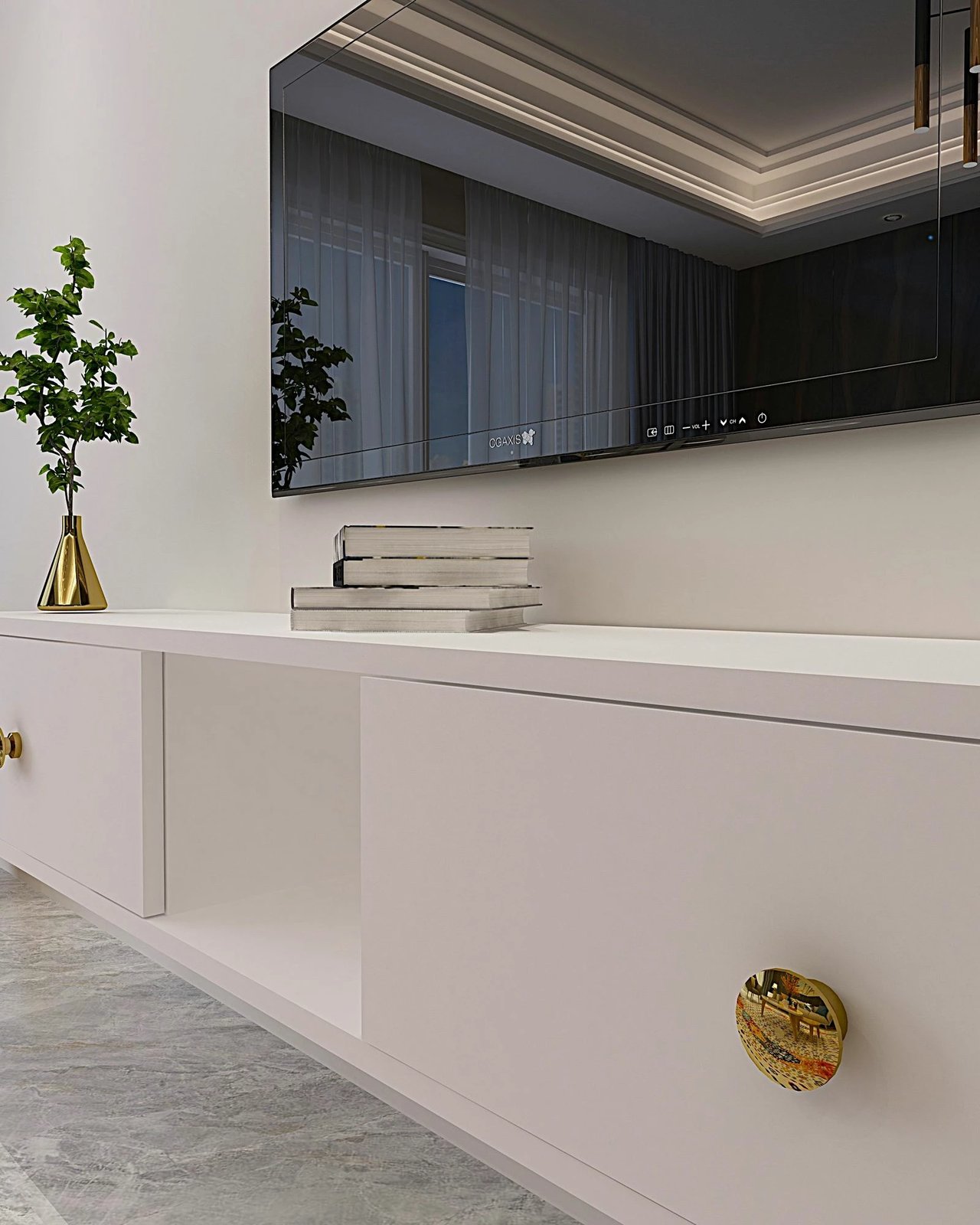 Komodë për TV, Skye Decor, Zuzu 150, e bardhë