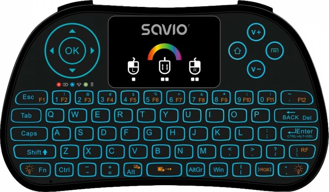 Tastierë mini wireless Savio KW-03 me ndriçim RGB, për Smart TV/PC/TV Box, e zezë