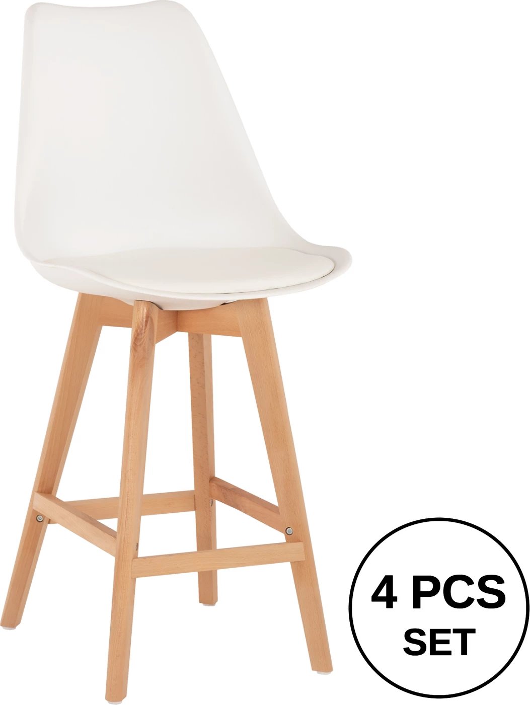 Karrige për bar VEGAS FH8000.21, lartësi mesatare, polipropilenë e bardhë, dru ahu natyral, 47x58x103H cm, set prej 4 copash