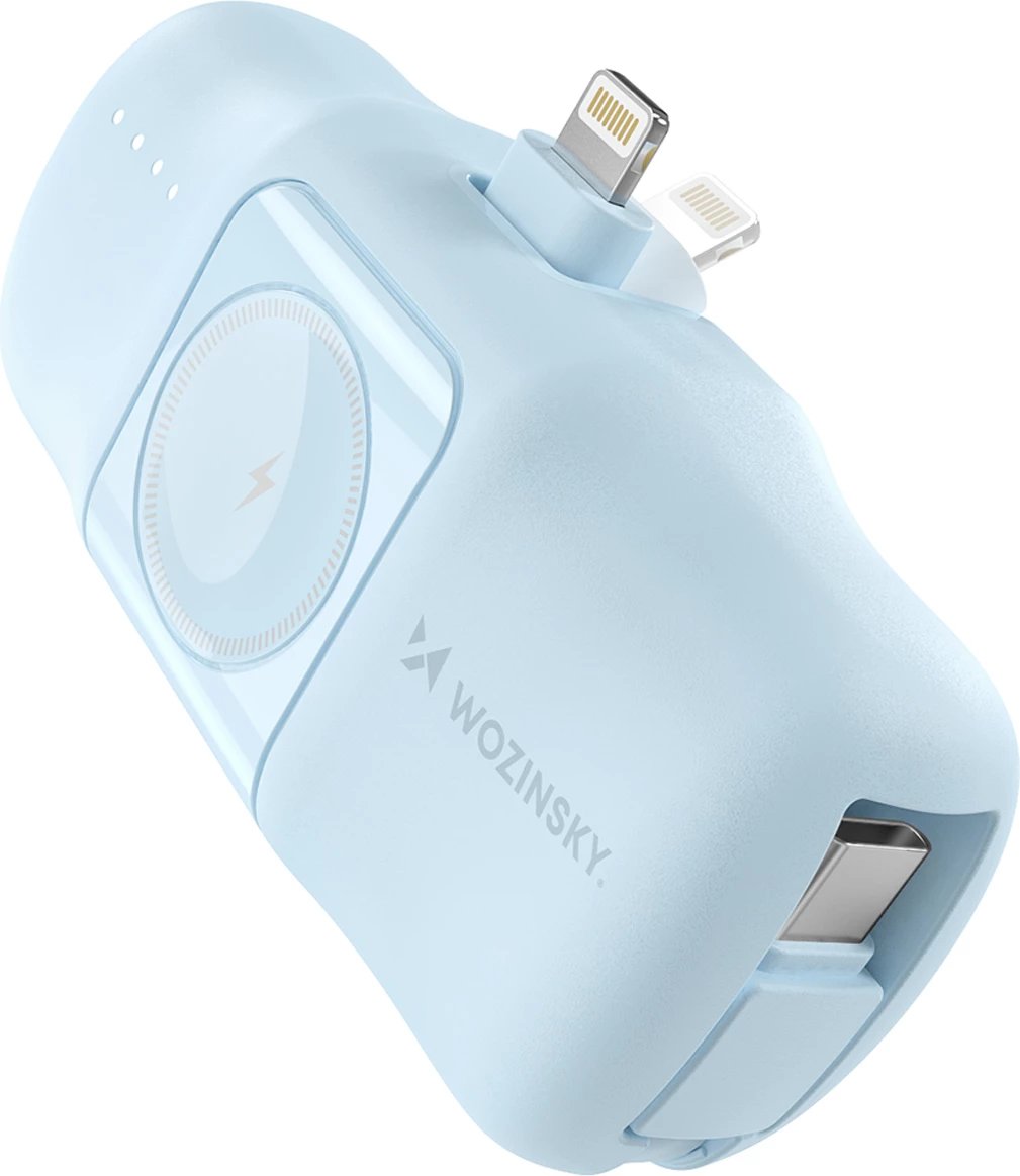 Powerbank Wozinsky WF16-YLS, 5000mAh, 15W, me kabllo USB-C të integruar dhe karikues për Apple Watch, Blu