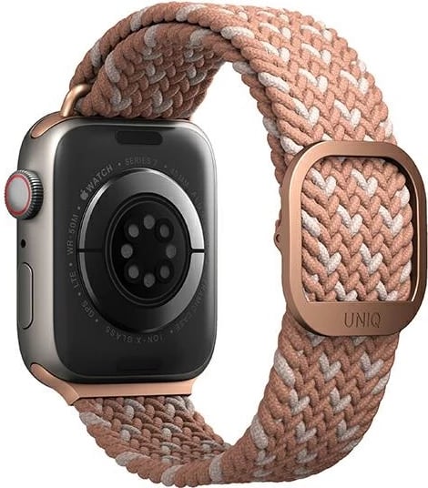 Rrip Smartwatch UNIQ Aspen për Apple Watch 38/40/41 mm, i thurur Weavex elastik me shtrëngues çeliku, rozë