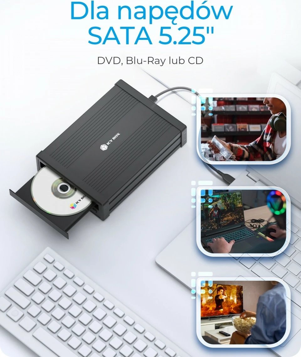 Kasë e jashtme IcyBox IB-525-U3 për 1x5.25" SATA DVD/Blu-Ray, e zezë
