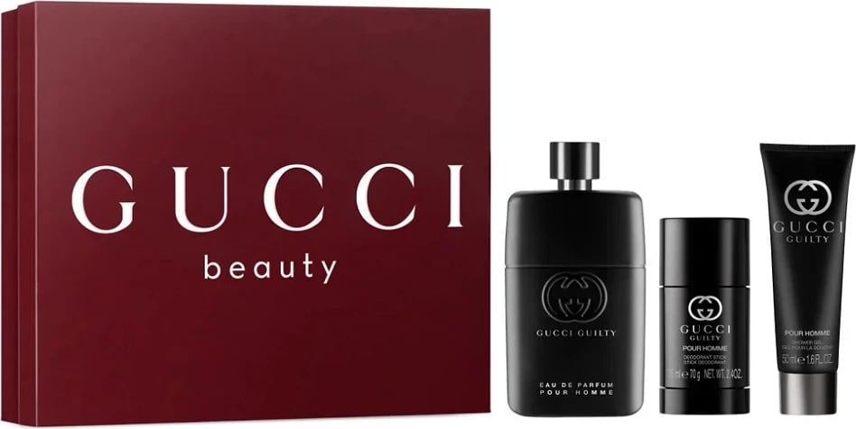 Set Eau de Parfum për meshkuj Gucci Guilty Pour Homme, 90ml + deodorant stick 75ml + xhel dushi 50ml