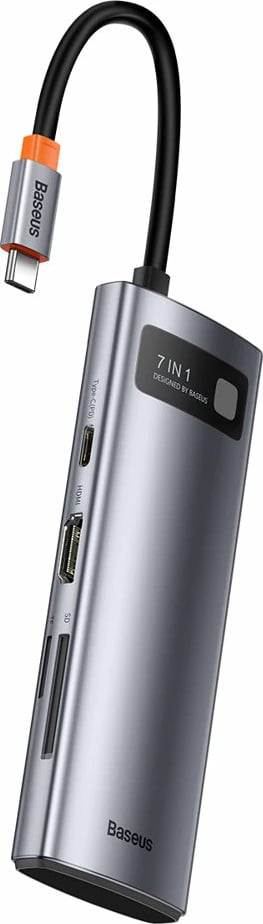 Kasë USB HUB Baseus Metal Gleam Series 7in1, USB-C, HDMI, TF, PD, Gri