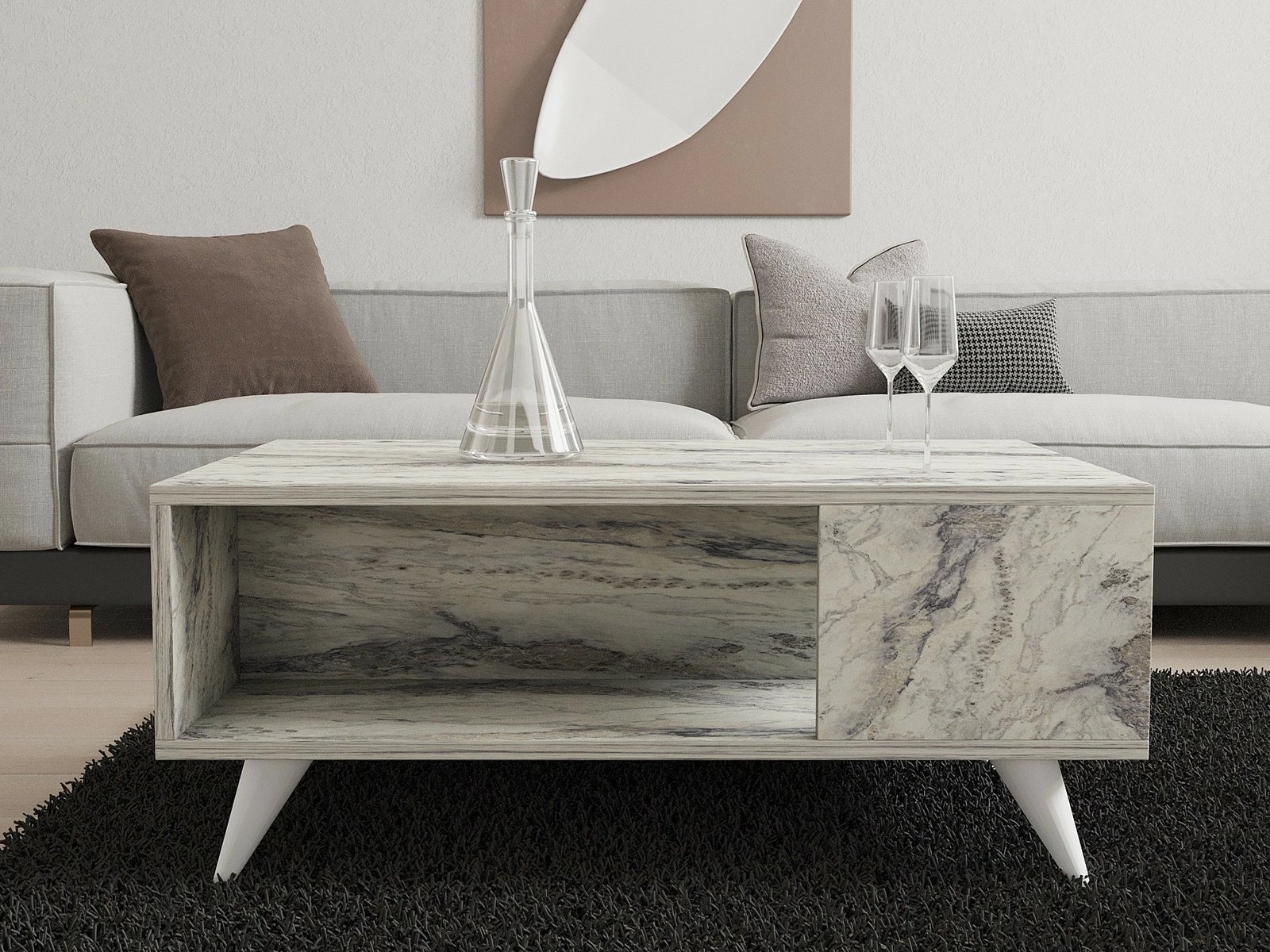 Tavolinë kafeje dy-katëshe, ngjyrë mermeri Freesia, Skye Decor