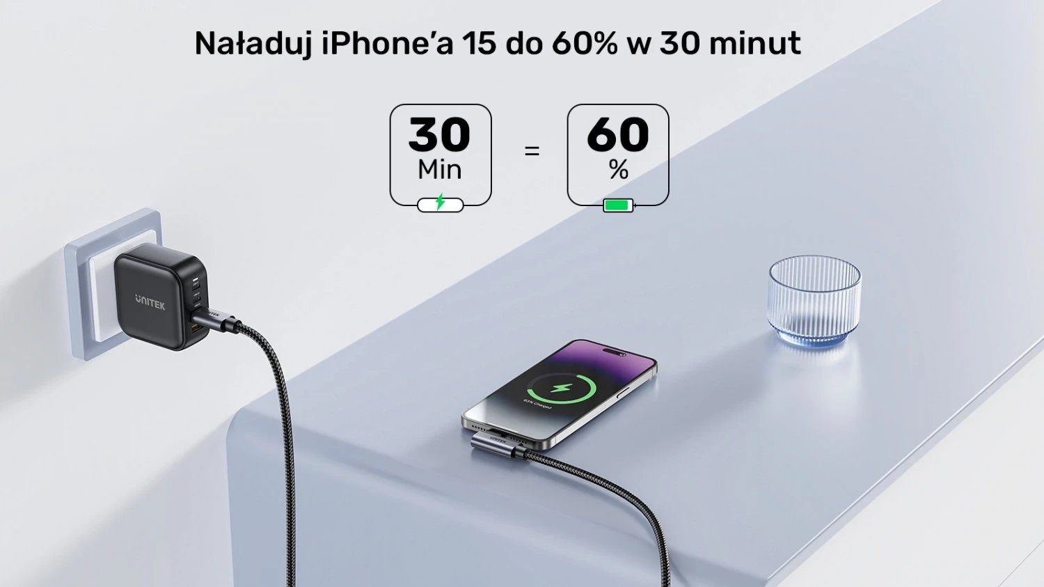 Kabëll USB-C Unitek, 90° PD100W, 1m, zi-gri Kabëll USB-C Unitek, 90° PD100W, 1m, zi-gri