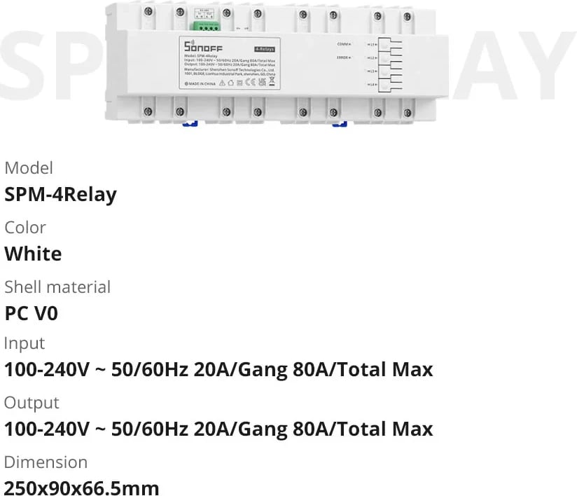 Matës I Energjisë SONOFF SPM-4Relay (Bardhë)