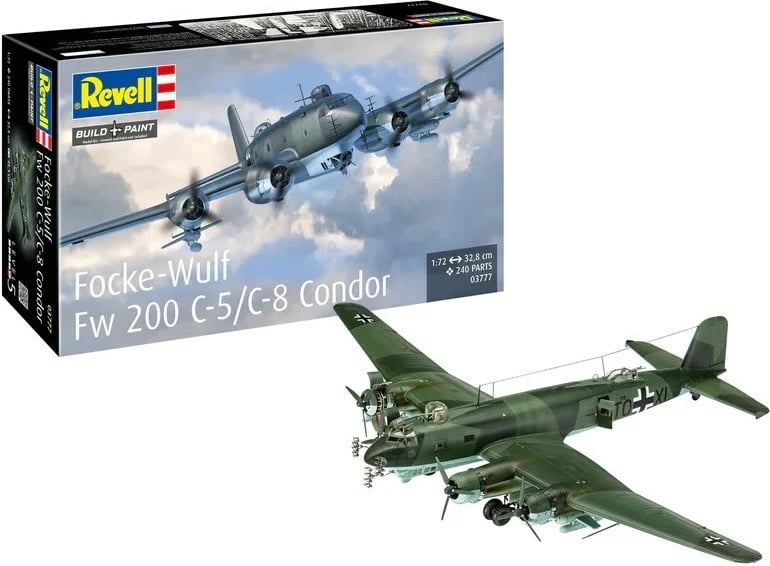 Model plastik aeroplan Revell Focke-Wulf Fw 200 C-5/C-8 REV-03777, shkallë 1:72, 240 pjesë, gjatësi 32.8 cm
