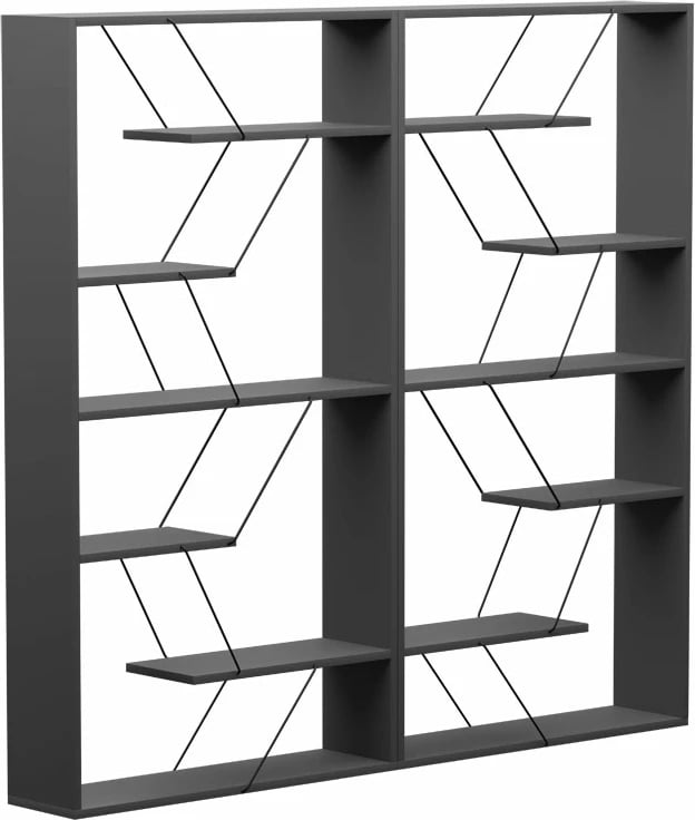 Raft librash Tars, ngjyrë gri e errët/zezë, set prej 2 copësh, 168x24x157cm