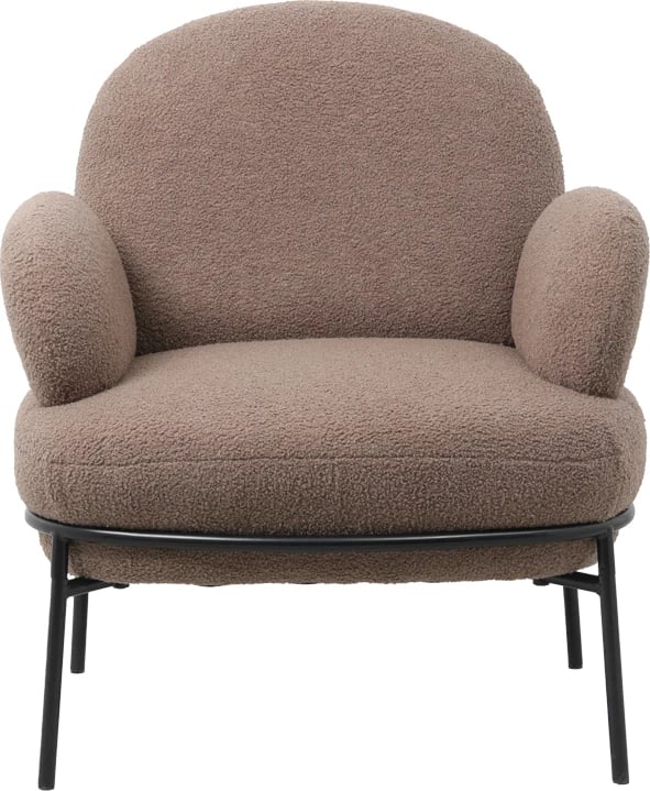 Fotelje Jaycob, stof boucle ngjyrë kafe, këmbë metalike të zeza, 74x71x83cm
