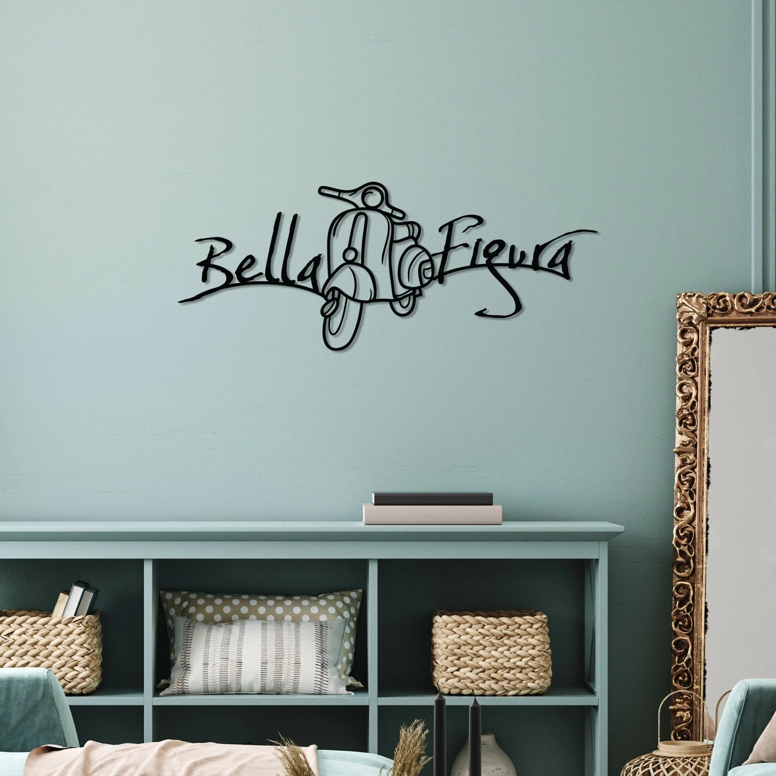 Aksesor dekorativ metalik për mur, Bella Figura 1, ngjyrë e zezë, 60x25cm