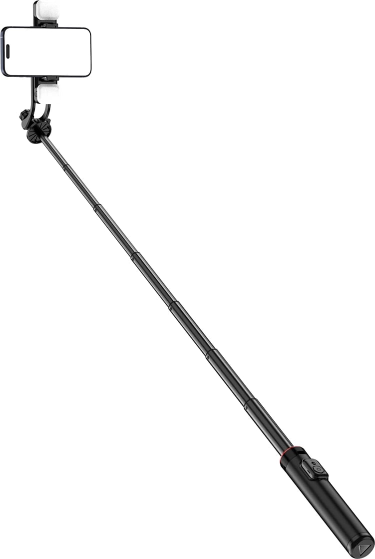 Selfie stick Hurtel WC12YDS tripod teleskopik me dy llampa, 1.3m, Bluetooth, i zi