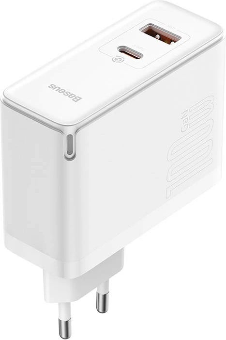Karikues rrjeti Baseus GaN5 Pro, 100W, 2 porta USB-C + USB-A, me kabllo 1m, Bardhë
