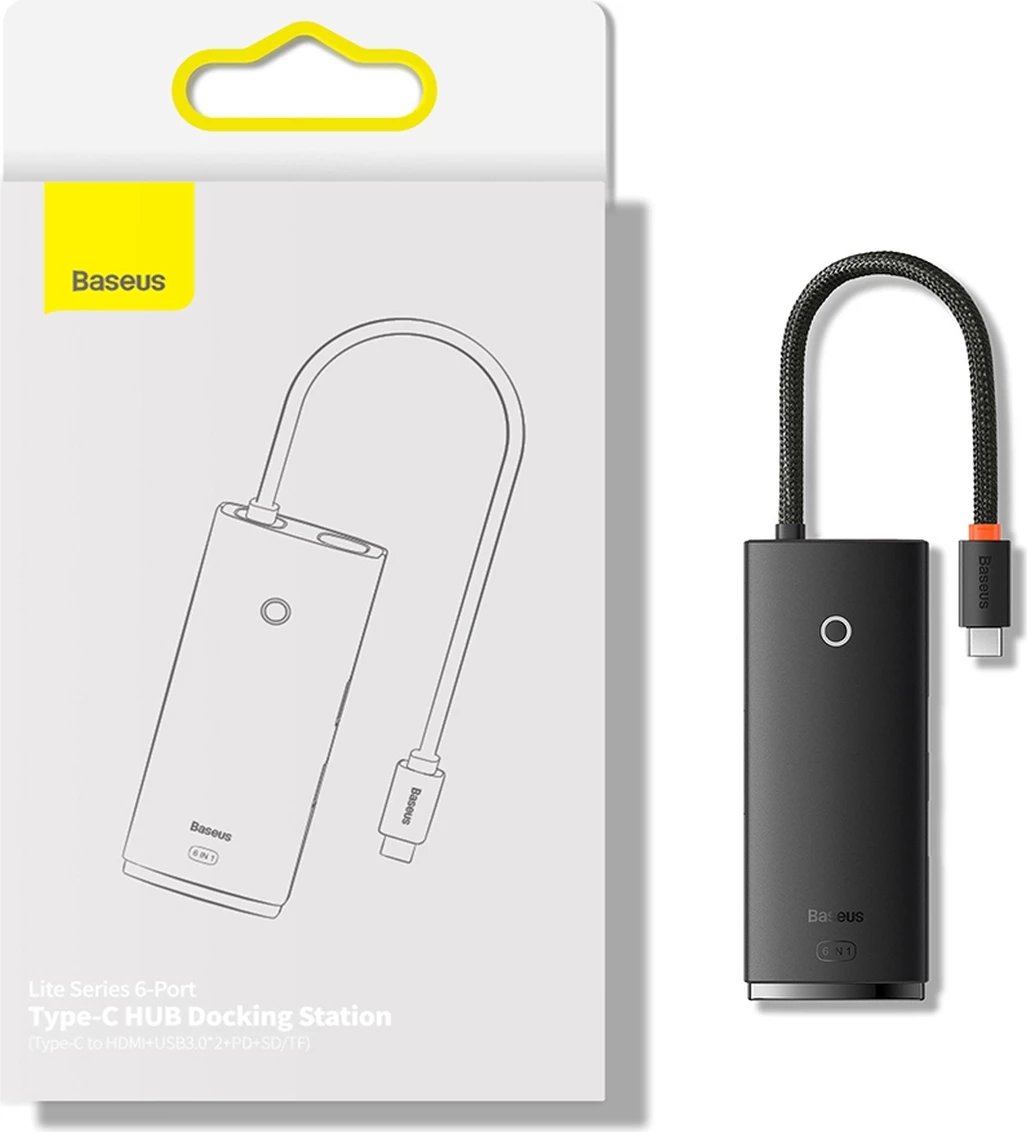 HUB multifunksional Baseus Lite Series WKQX050101, 2x USB 3.0, USB Type-C PD, HDMI 1.4, SD/TF, i zi