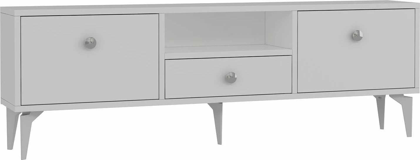 Komodë TV Skye Decor, 1300-DROP-1, e bardhë, argjend