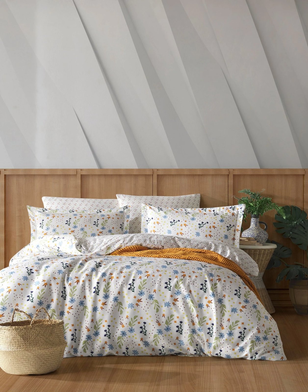 Set mbulesë për jorgan King Ranforce, L'essentiel, May, ngjyrë bardhë-portokalli-kaltër