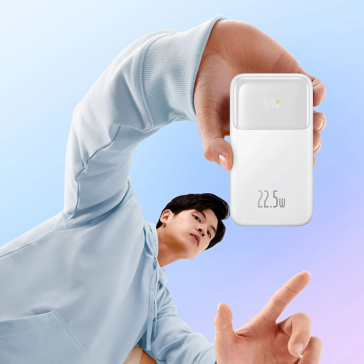 Powerbank Baseus Comet Series PPMD020002, 10000mAh, 22.5W, me ekran, me kabllo USB-C dhe Lightning, e bardhë