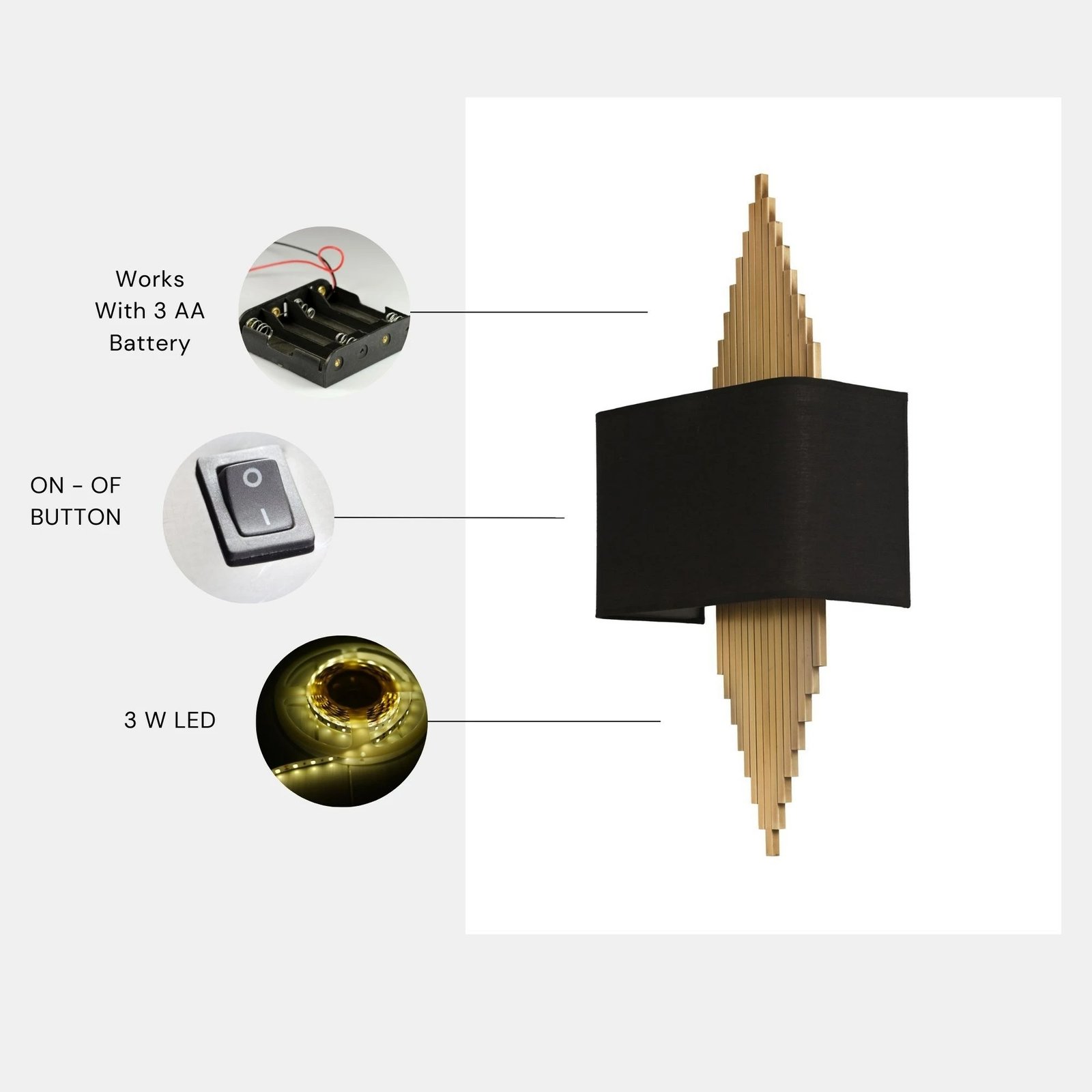 Llambë muri Opviq, Aslı - 8763-5P, ngjyrë ari dhe e zezë