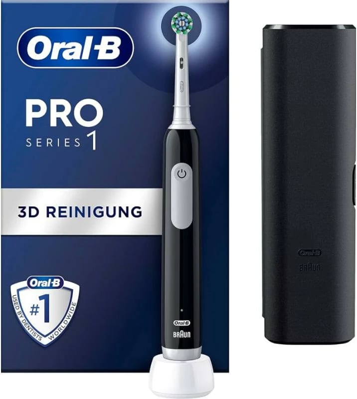 Furçë dhëmbësh elektrike, Braun Oral-B Pro Series 1 Cross Action, 3D Cleaning, kohëmatës 2‑min, me kuti udhëtimi, e zezë