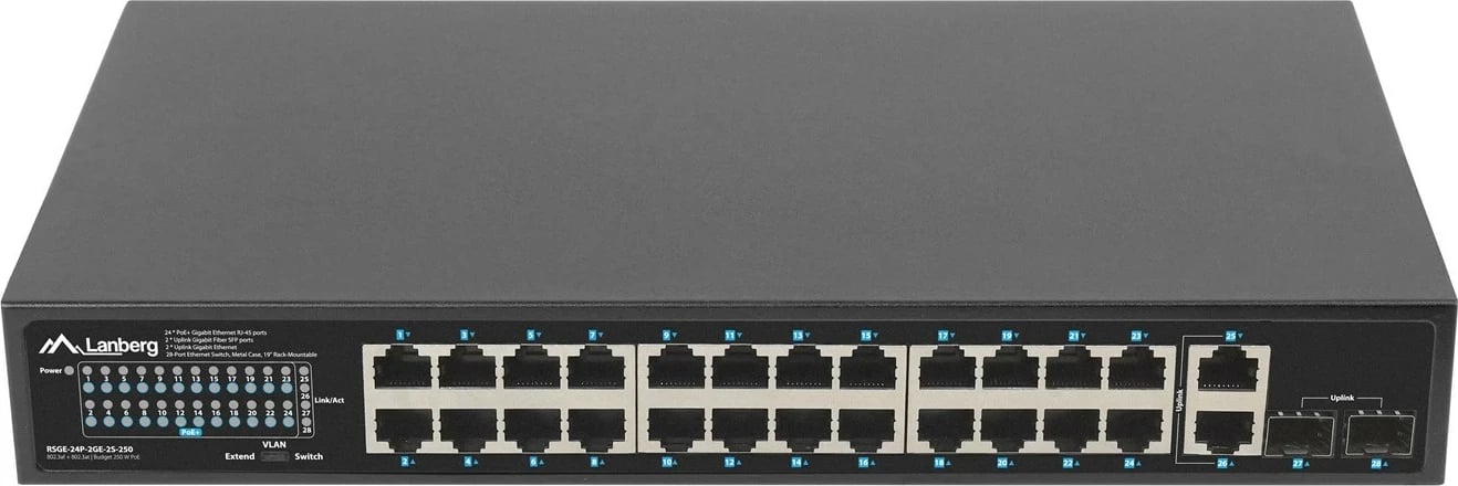 Switch Lanberg RSGE-24P-2GE-2S-250, 24 porte, i pa menaxhuar