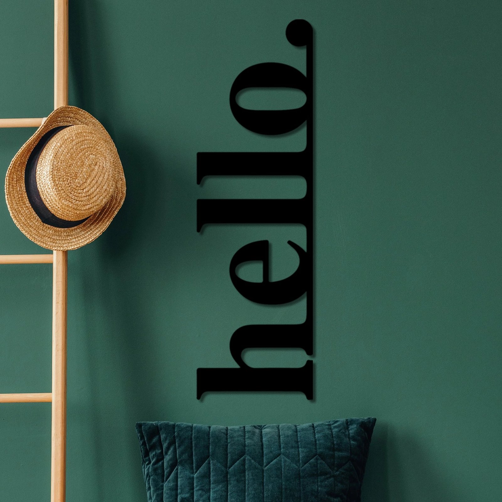 Aksesor dekorativ metalik për mur, Wallity Hello-5, ngjyrë e zezë, 30x99cm