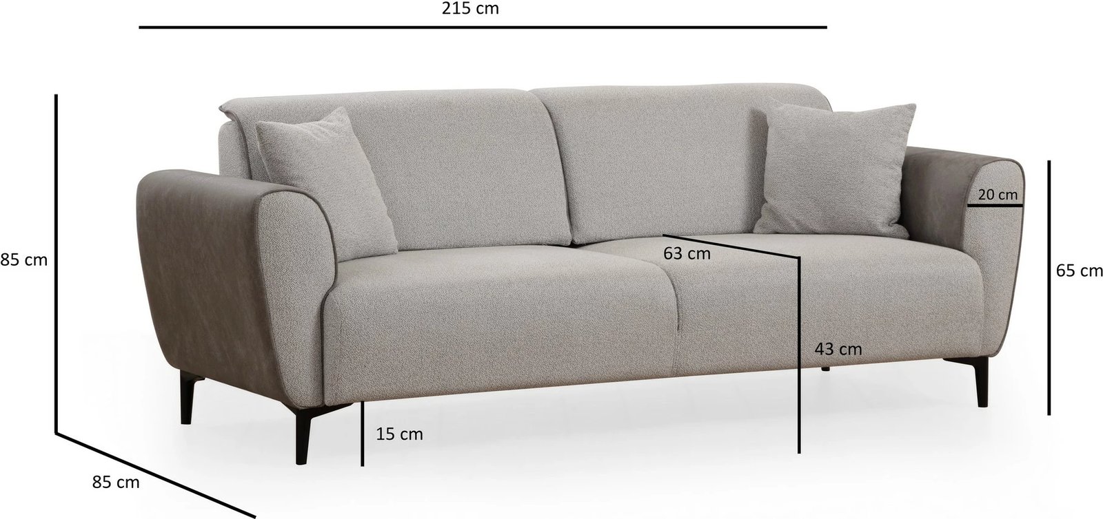 Divan-krevat treshe, Atelier del Sofa, aren, ngjyrë gri