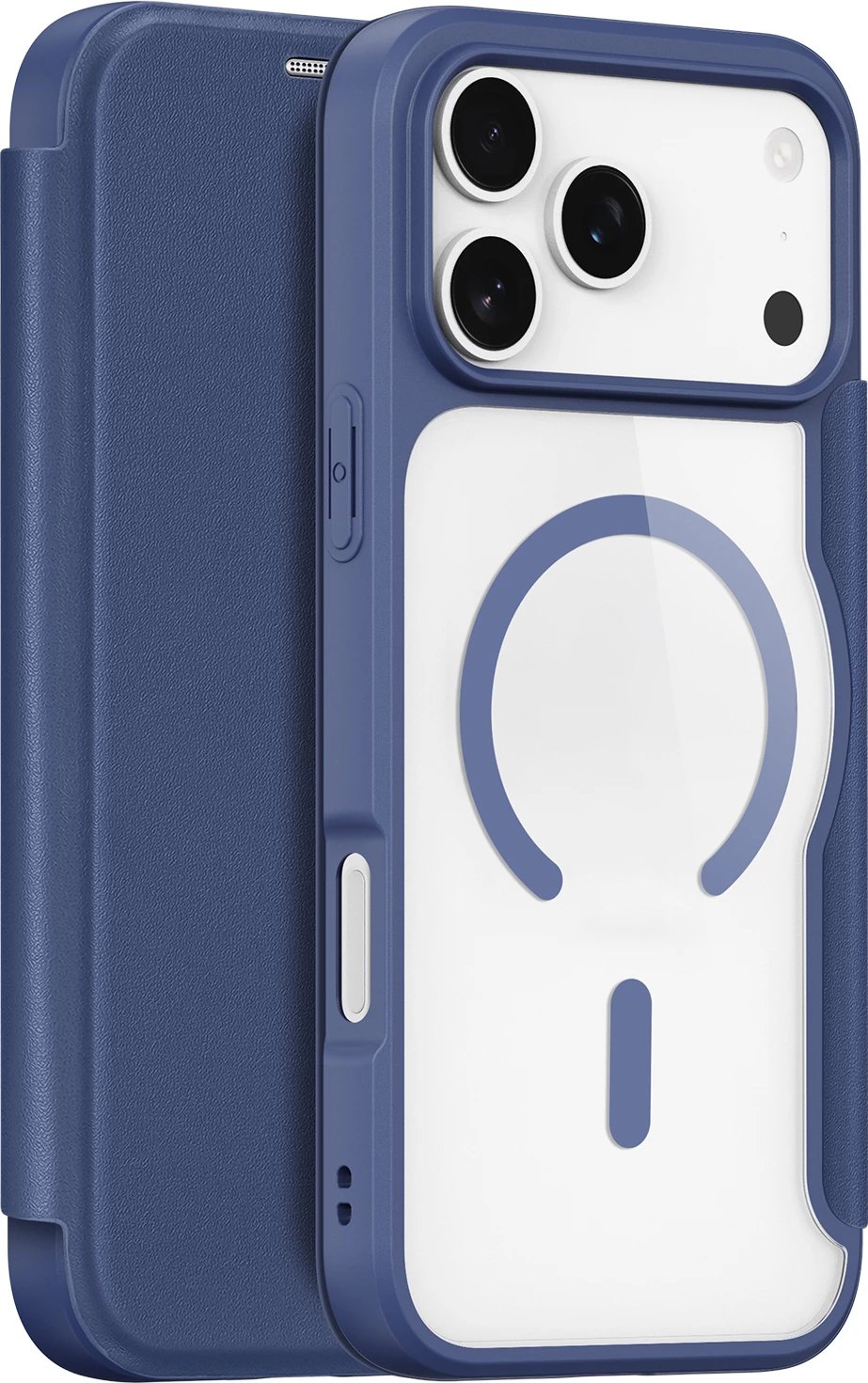 Mbështjellës, Dux Ducis, Skin X Pro iPhone 17 Pro, me portofol, kompatibil MagSafe, me bllokim RFID, blu