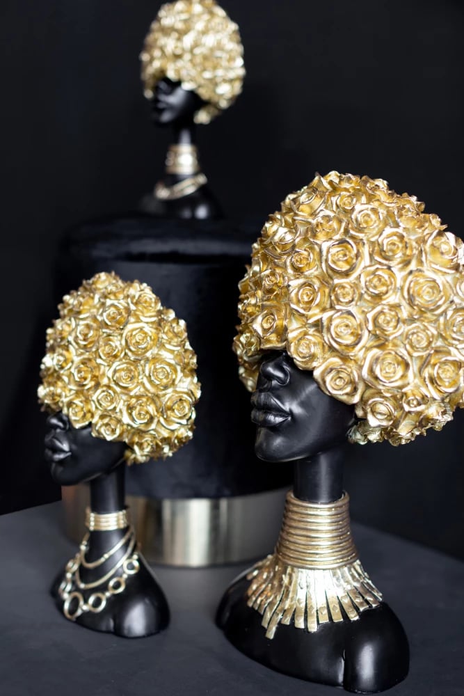 Figurë dekorative NAEMA 3, polirezine, e zezë dhe ari, 27x15x41 cm